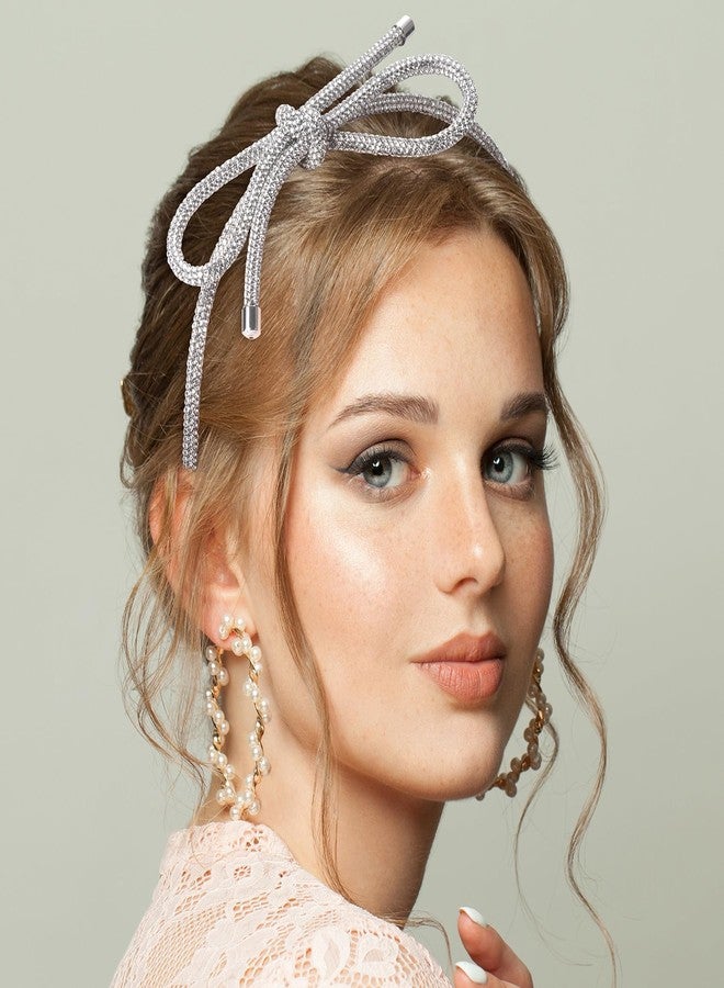 Mxxipp Bow Hair Clips, Silver Headband, Crystal Bowknot Clips, Non-Slip Rhinestone Accessories for Women Girls, Sparkly Tiara for Long Short Curly Straight Thick Thin Hair - Image 4